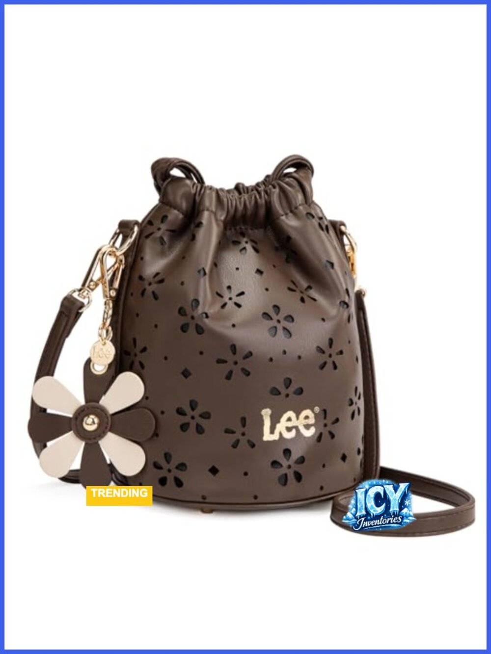 Faux Leather Drawstring Bucket Crossbody Bag with Adjustable Strap
